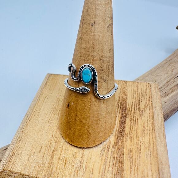 Snake Turquoise Sterling Silver Ring, Boho Ring, Gemstone Ring - Picture 1 of 8